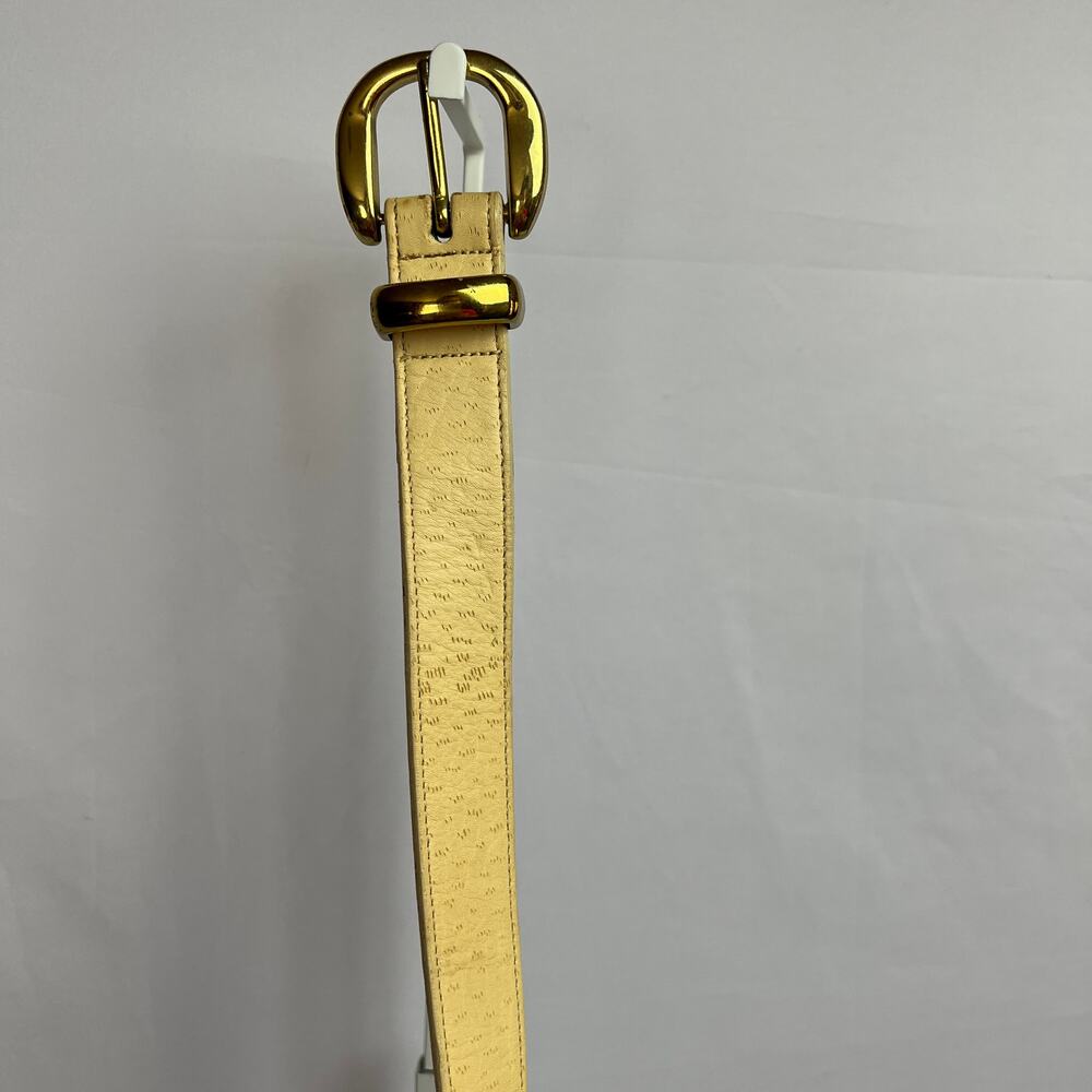 Vintage Joan & David Too Yellow Leather Pebble Belt Quiet Luxury Women M USA 90s